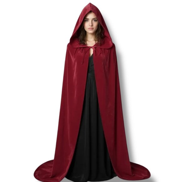 Burgundy Red Velvet Oversized Hooded Cloak Cape - NEW - Picture 2 of 4